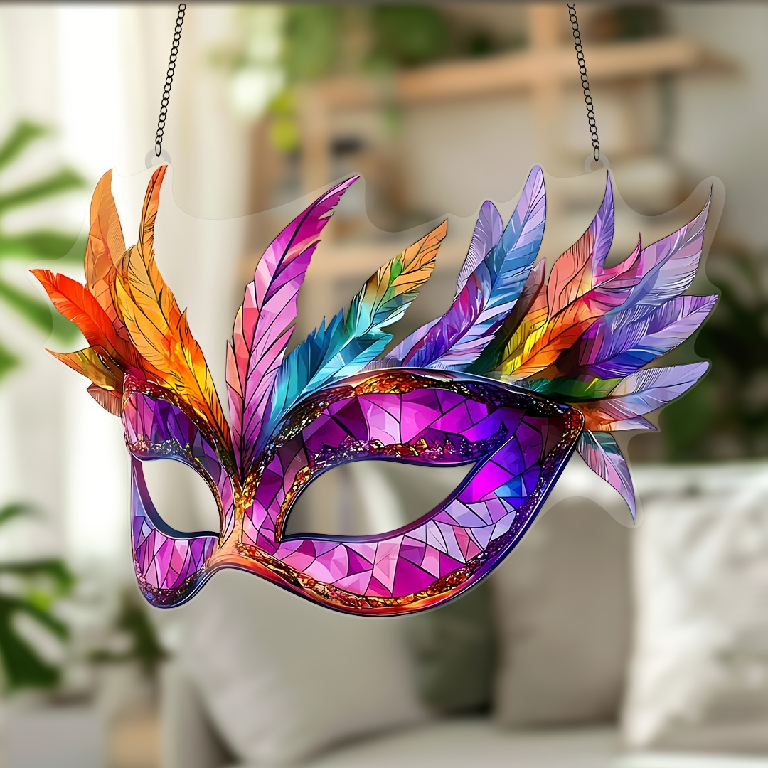 

Masque de Carnaval Chic Suncatcher - 5.9"x9" Acrylique Teinté, pour Fenêtres, Murs & | Cadeau Idéal pour Amis, Maman & Femmes