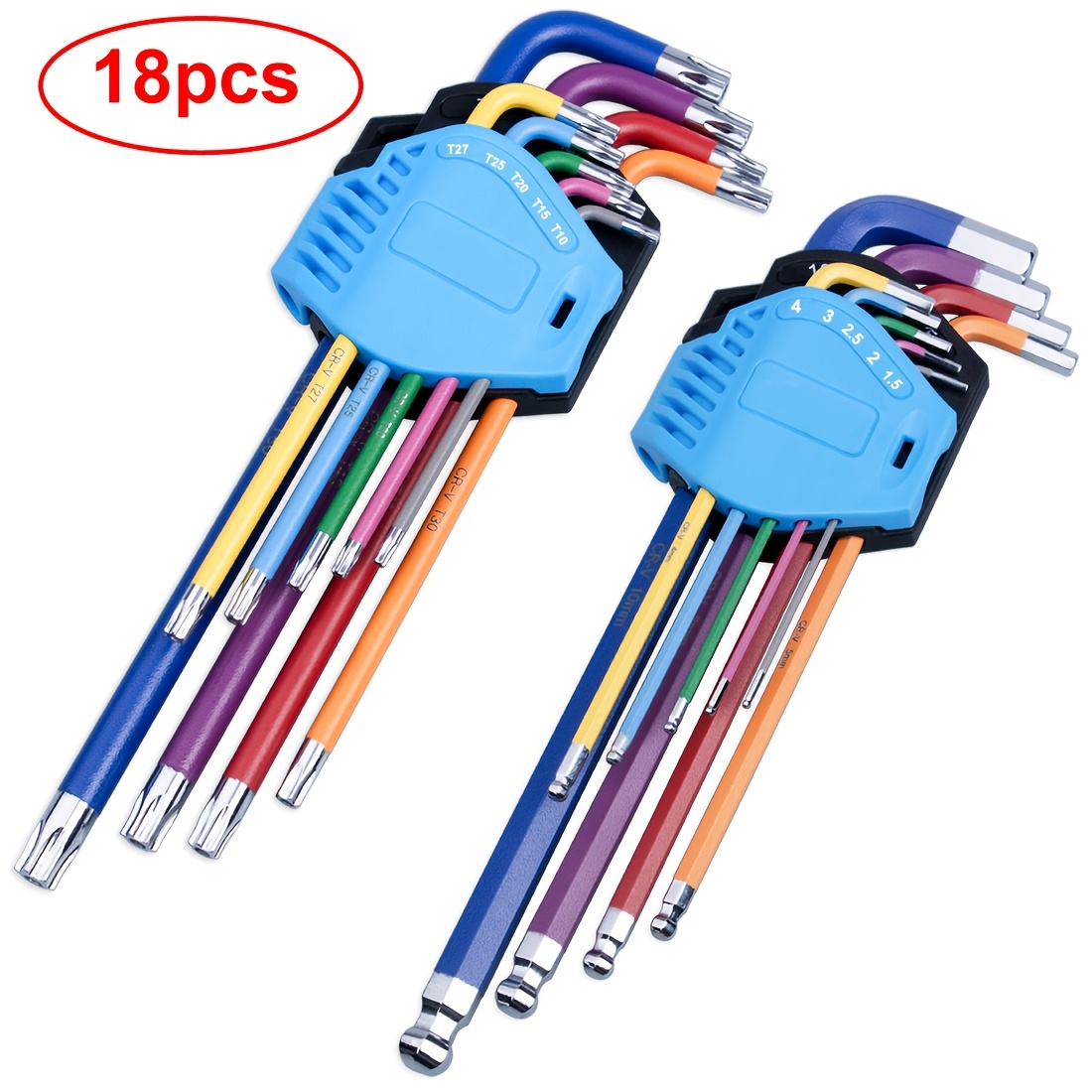 TEMU Jeu de clés Allen 18 pièces, clés hexagonales métriques, embouts Torx et à tête sphérique, bras , avec boîte, petit