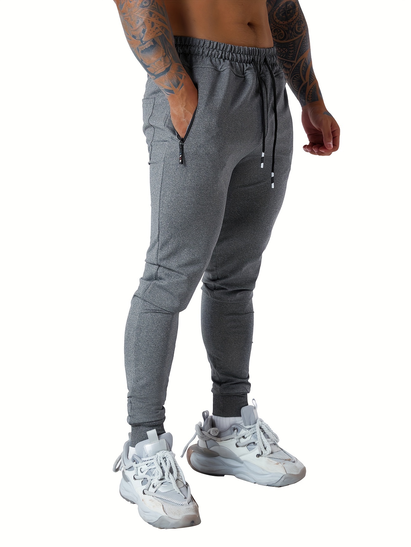 Mens Jogging Casual Pants Joggers Workout Running Sweatpants with Zipper  Pockets