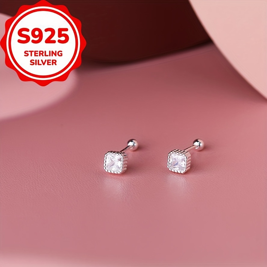 Women's 925 Sterling Silver Minimalist Geometric Square Earrings