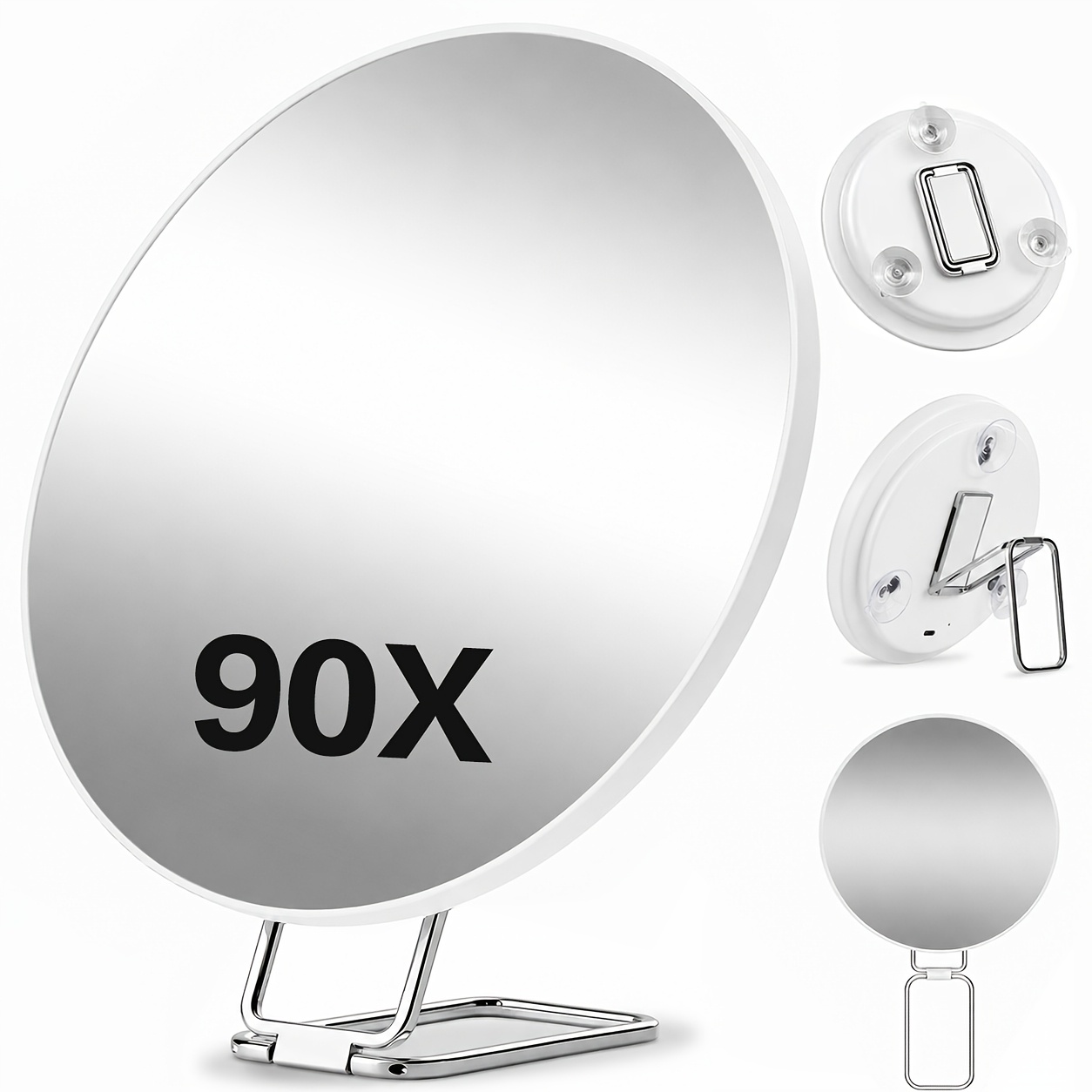 TEMU Espejo de maquillaje con aumento de 90X, espejo de plegable portátil de 6" con soporte, espejo de tocador ventosas, juego de pinzas de precisión