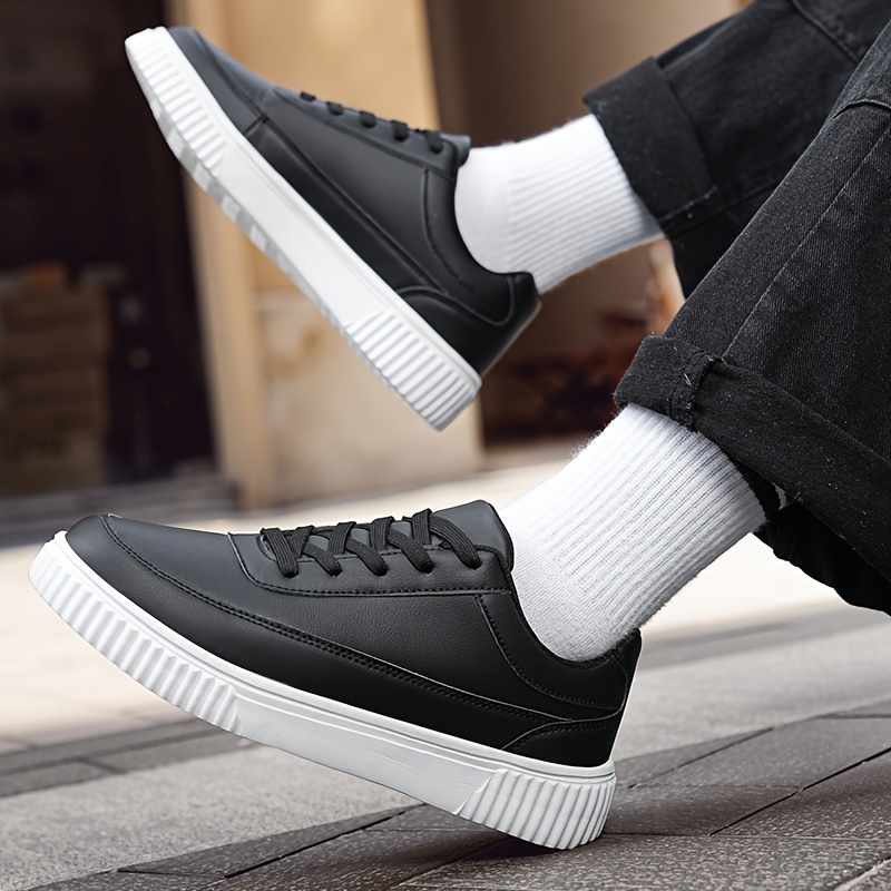 Men'S Black Lace-Up Sneakers - Casual Street Style, Non-Slip Design with Good Traction, Breathable and Comfortable, All-Season Wear, Casual Walking Shoes|Casual Style Sneakers|Durable Footwear