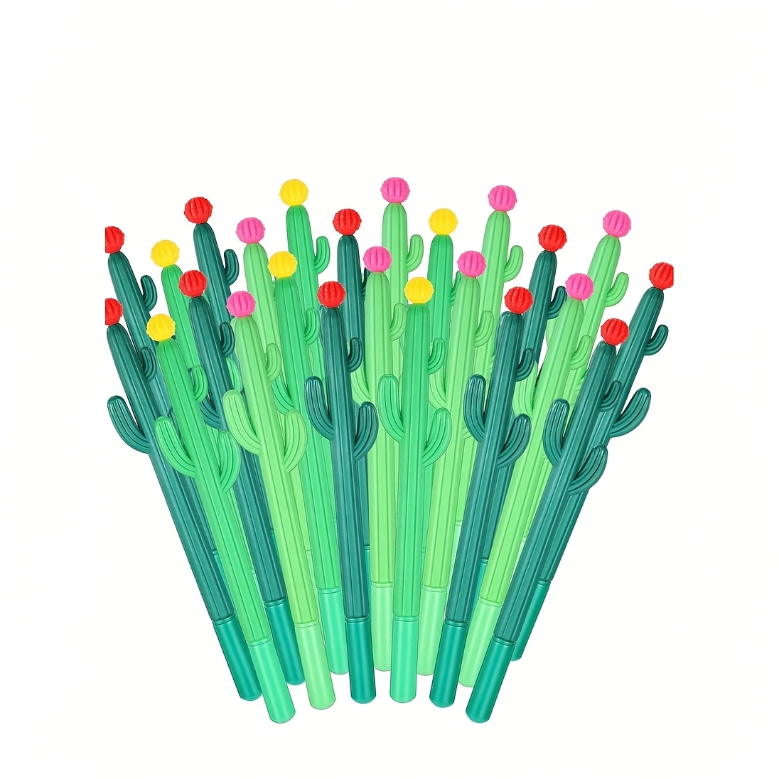 TEMU 24pcs Cactus Pens, Gift Bulk Gel Ink Pens With Flowers. Writing Pens Plant Pens Cactus Party Gifts, Office School Supplies, Suitable For Home