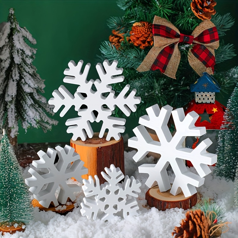 TEMU Decorative Sign, Plaque 4pcs Of Winter Wooden Snowflake Decoration Desktop Decoration Christmas Winter Wooden Christmas Standing Table Christmas Party Birthday Fireplace Decoration