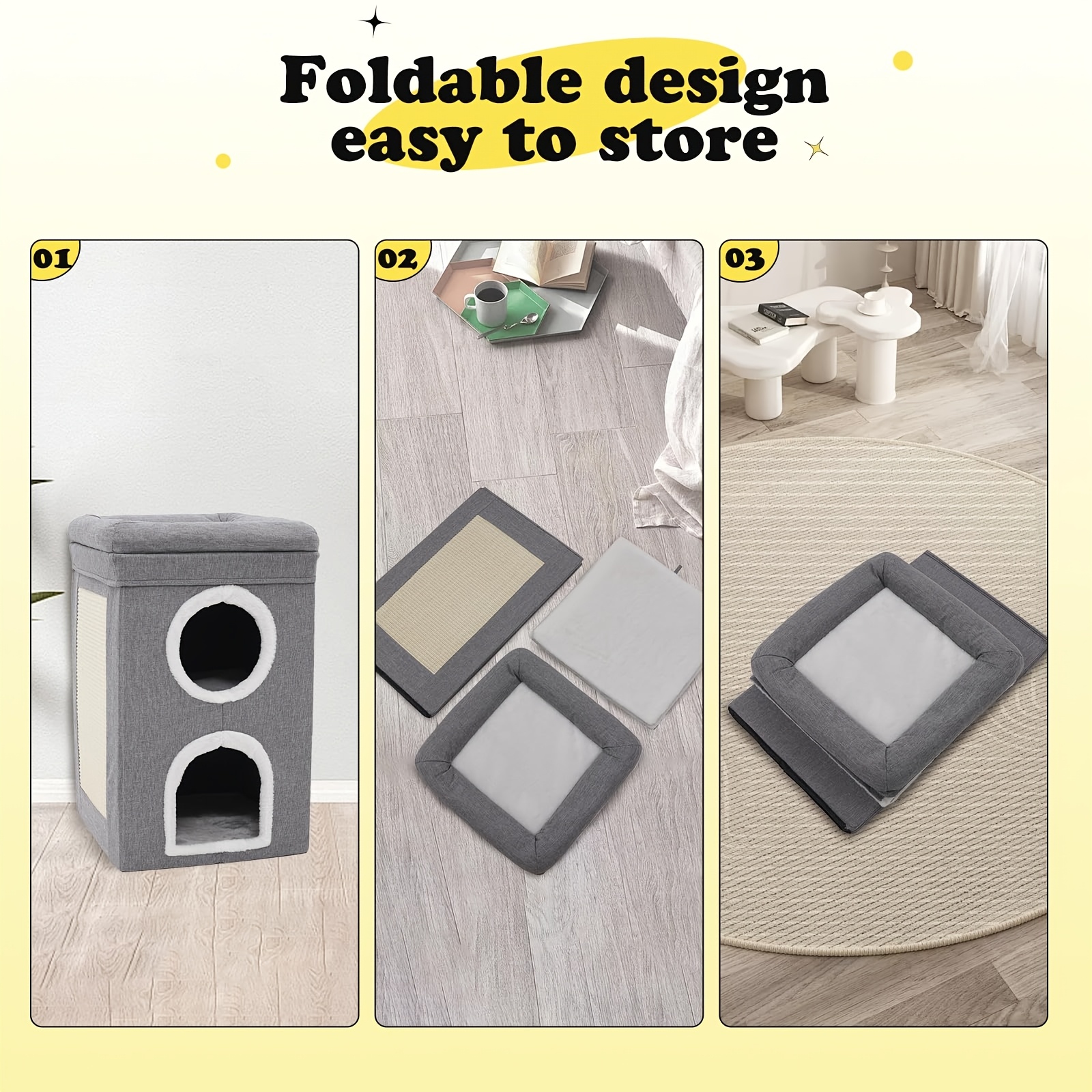 Căsuță Modernă pentru Pisici cu 2 Etaje, Placă de Ascuțit Unghii, Peșteră Secretă și Tunel - Mobilier Cat Foldabil Cu Perne Moale, Asamblare Ușoară și Rezistentă – Condominium Multi-Nivel Pentru Cățărare, Joacă Și Somn În Interiorul Casei Design Compact Potrivit Atât Puilor De Pisică Dator, Ascunzătoare pentru pisici,Mobilier pentru pisici din fetru