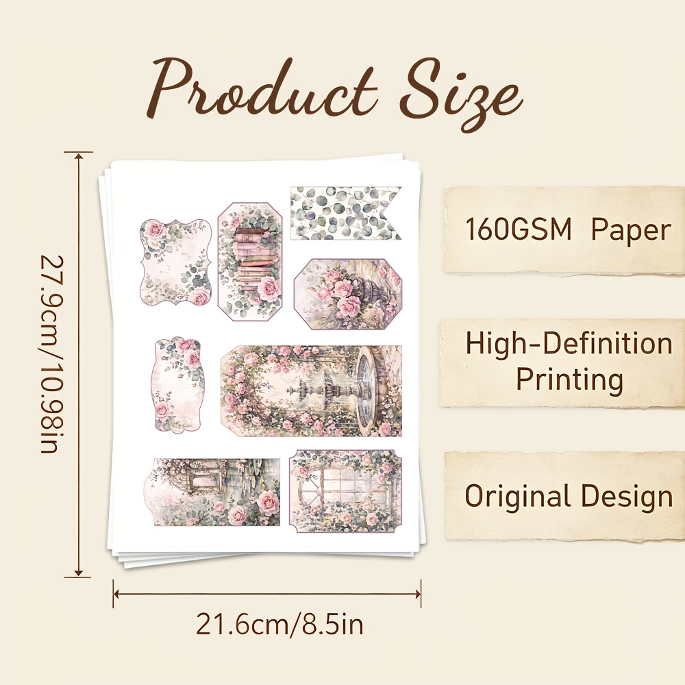 TEMU Vintage Kit, Pink Rose And Vintage Cat Junk Journal Folio Kit, Scrapbooking Decor, Junk Journal Supplies And Journaling Decor, Themed Paper For