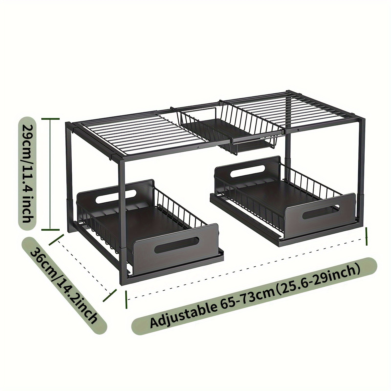 2-Tier Pull-Out Storage Rack - No-Drill, Retractable Organizer for Kitchen &amp; Bathroom Cabinets, Ideal for Cosmetics &amp; Spices, Utility Hooks