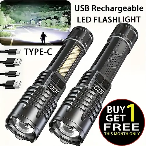 buy 1 get 1 free high led flashlight rechargeable flashlight outdoor light flashlight light for outdoor camping hunting emergency survival gear camping must haves