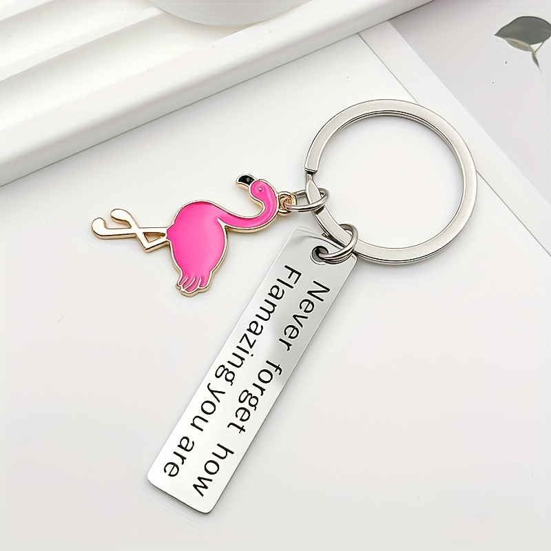 Image of An Flamingo Stainless Steel Keychain, Creative Gift Pendant, Graduation Gift, Workplace Encouragement, Bag Charm, Ornament, Key Ring