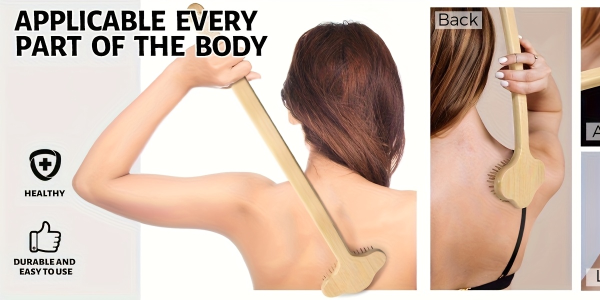 premium bamboo back scratcher for adults 22 04 extra long curved handle with   head larger scratching surface non slip twine wrap hanging lanyard natural wood   ideal christmas gift for women men personal care tool   durable construction Product details 0