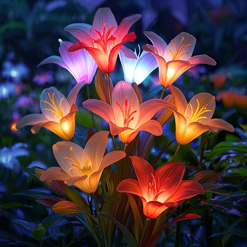 

Solar Lights Outdoor Garden Decor: 6 Pack Of 24 Lily Flowers Solar Lights, Multi Color Changing Solar Flowers Outdoor, Solar Flowers Lights For Outside Patio Pathway Lawn Yard Decorations