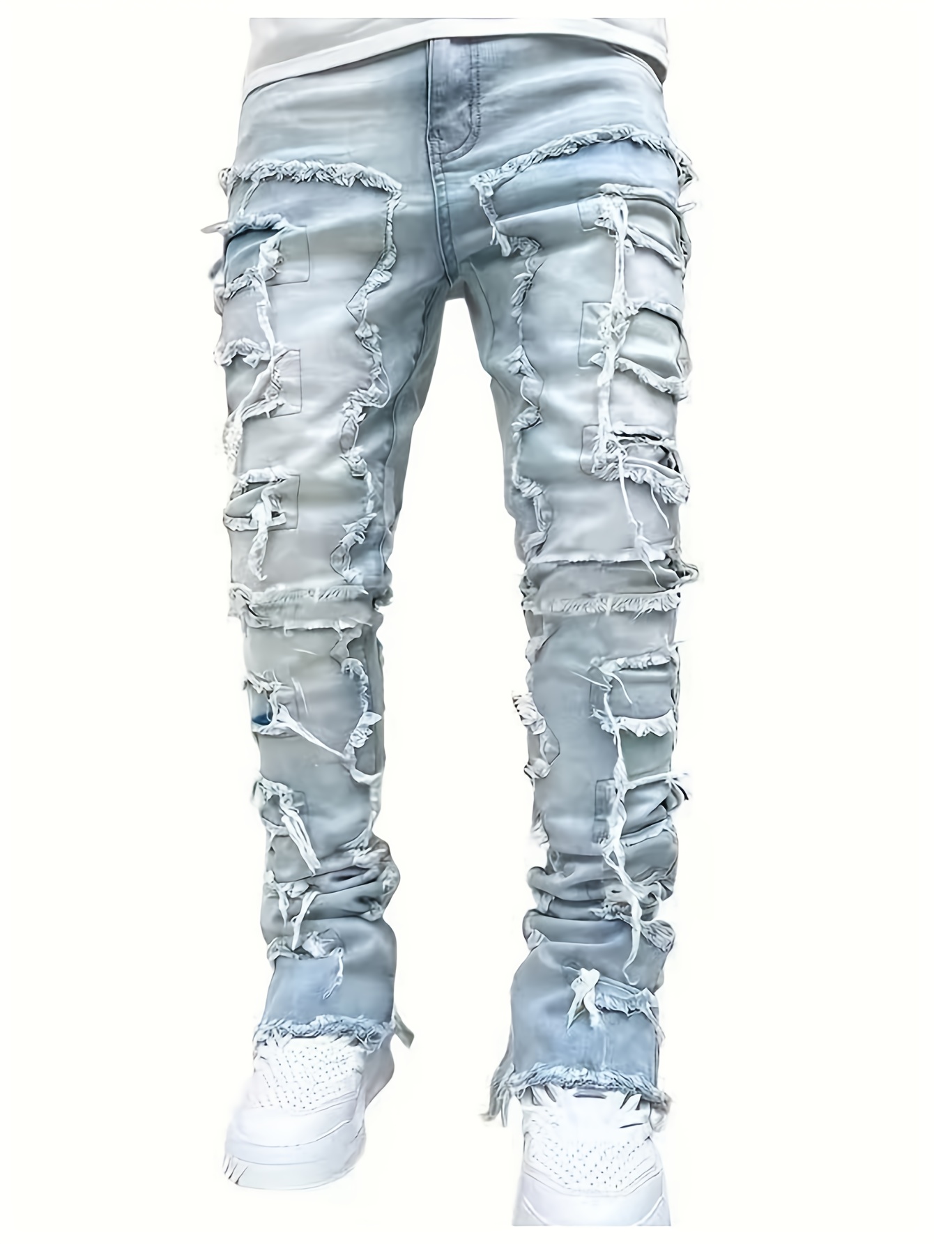 boys stacked jeans ripped distressed skinny jeans boys Temu