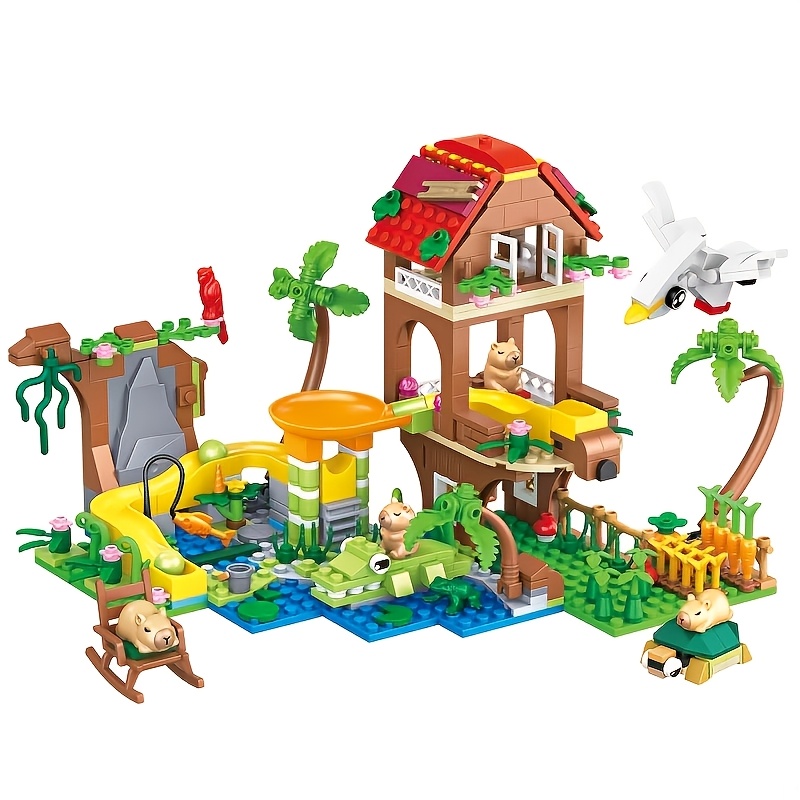 TEMU Cute Capybara Building Suitable For , Diy Animal Model Assembly With Capybara Figures & Habitat Scenes, Creative Gift For , Desktop Ornament,
