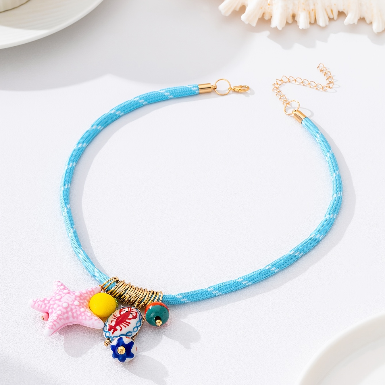 Women's Unique Starfish Ceramic Pendant Necklace, Vacation Style