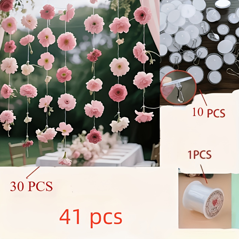 TEMU 41pcs Set (including 30pcs Hanging Artificial Flower Garlands And 50 Meters Of Fishing Line And 10pcs Hooks) Floating Floral Background