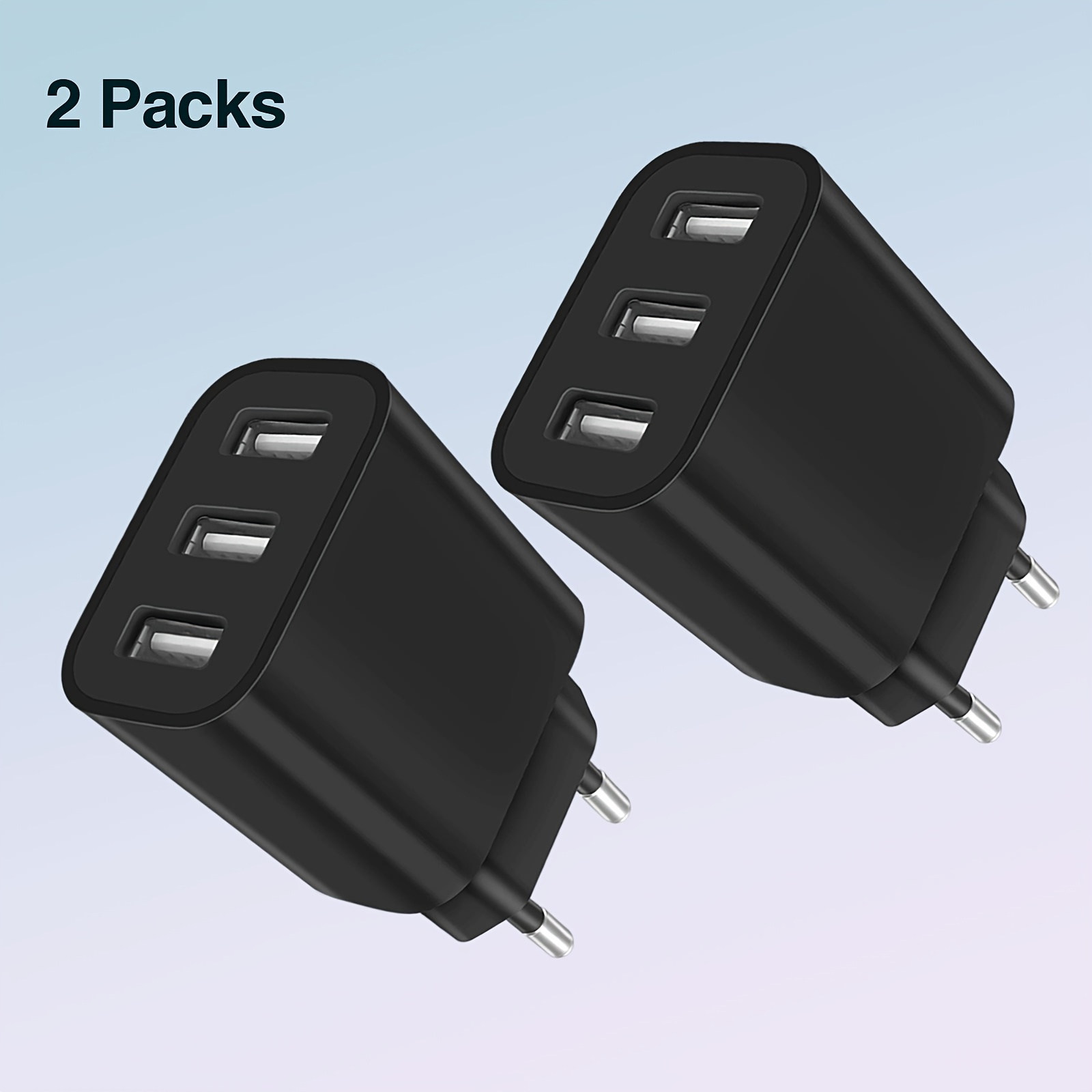 

2pcs Usb Wall Charger, 3-port Fast Charging Adapter, Compact Plug Cube For 14/13/12/11/xs/x/8, Samsung Galaxy S22/s21/s20, Quick Charge Power Block - Black (4.2cm X 7.8cm X 2.8cm)