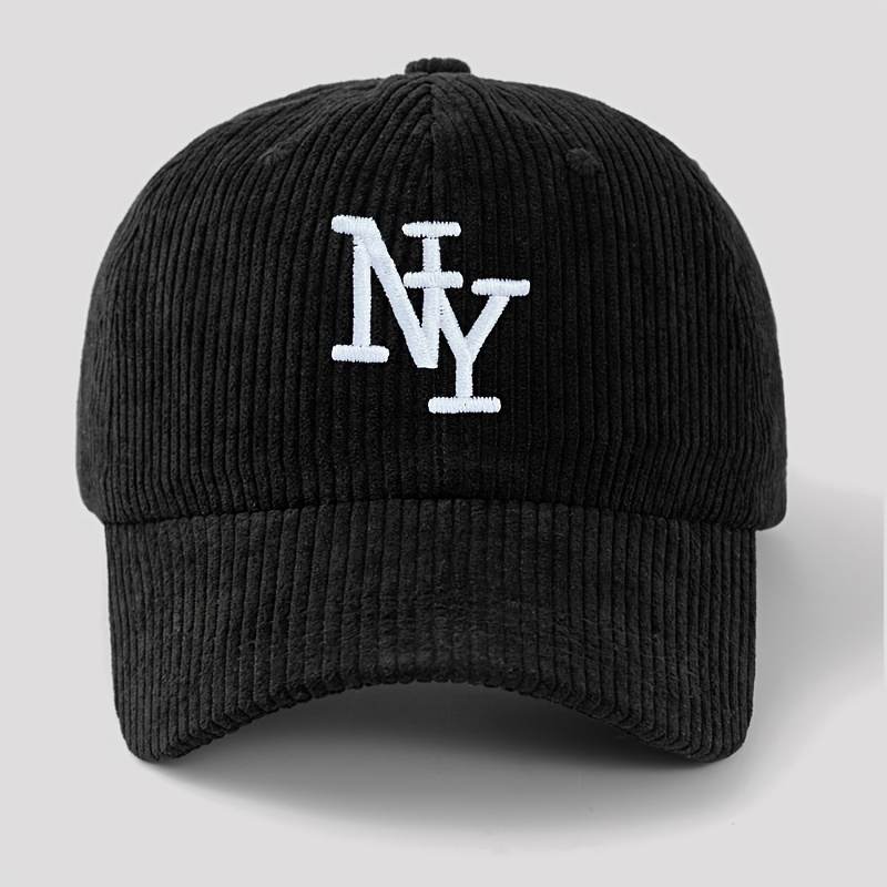 TEMU Unisex Ny Embroidered Corduroy Baseball Cap, Women's Fashion Spring Autumn Thickened Baseball Cap, Men's Autumn Winter Casual Warm Outdoor Hat,