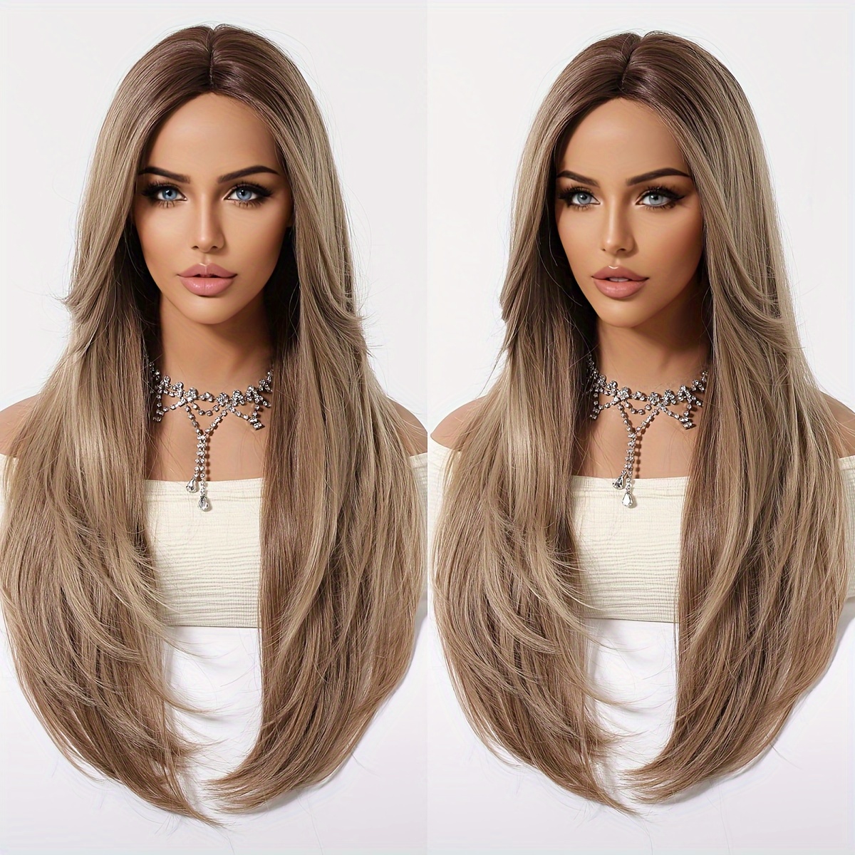High-end Brown Long Curly Wig For Women, Everyday , , Fashionable Synthetic Fiber, Cap, European And