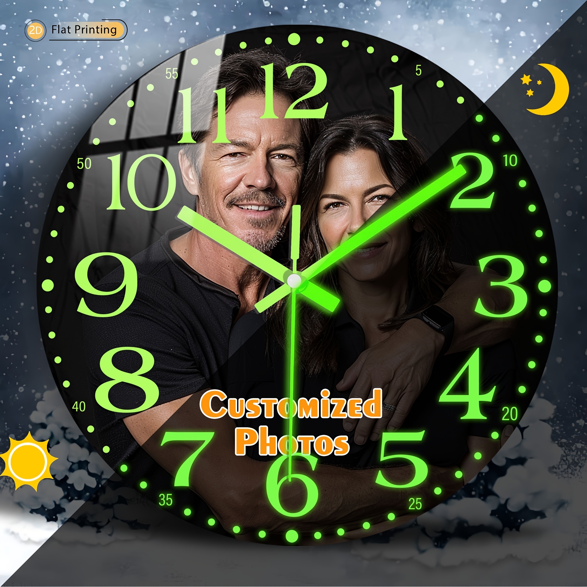 E-shop personalisierte leuchtende Wanduhr im Porträt-Design, Wanduhr mit perfektem Uhrwerk, hochwertige Uhr für Familientreffen, zum Geburtstag , zum