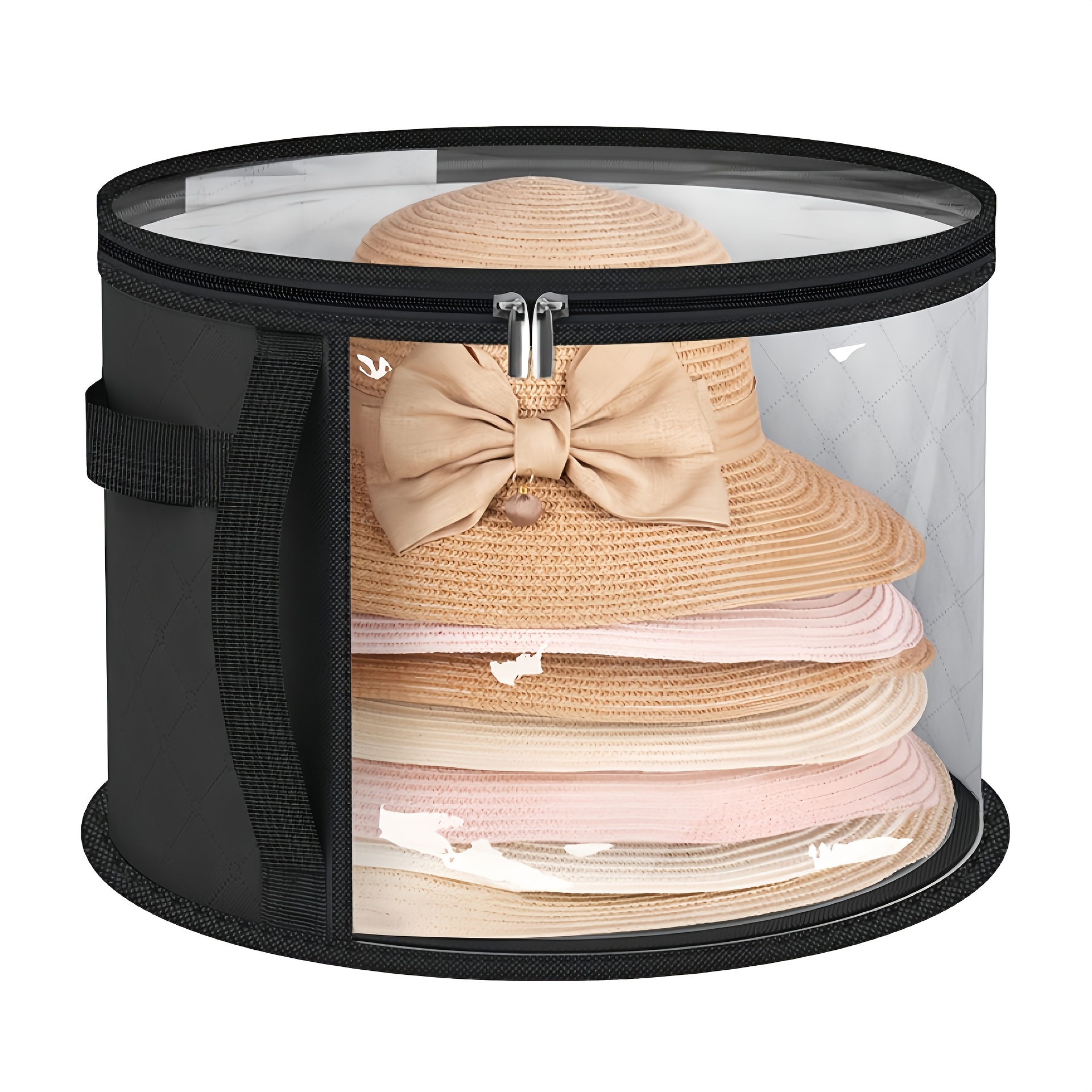 

1pc Clear Pvc Hat Storage Organizer With Zipper Closure, Portable Stackable Round Hat Container With Handle, Transparent Fashion Hat Storage Bucket For Beach Hats, And