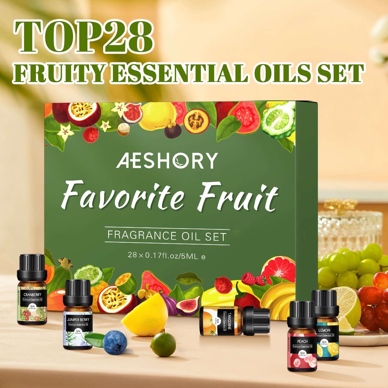 E-shop 28 x 5ml Fruchtige Ätherische Öle Set, Premium Duftöle für Diffuser, Luftbefeuchter, Raumlufterfrischung