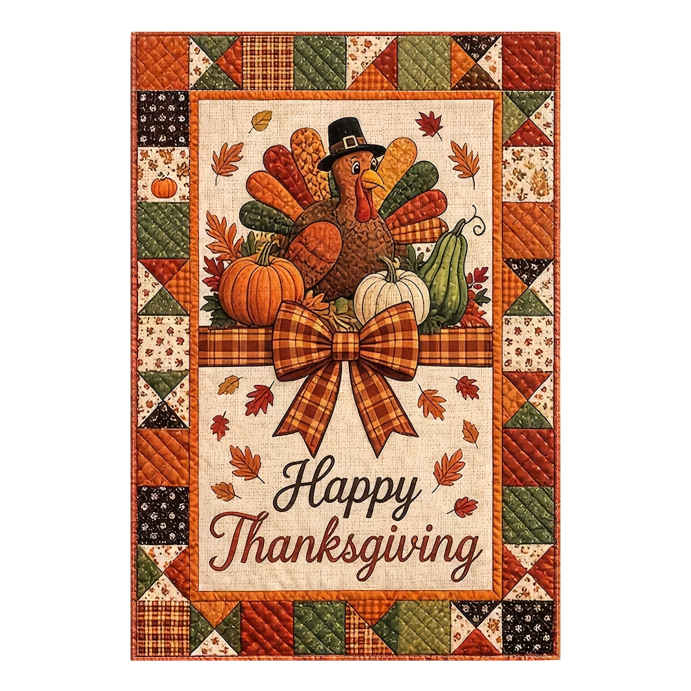 TEMU 2d Flat, 1pc, 2d Flat, Fall Garden Flag, Happy Thanksgiving Turkey Garden Flag, , Fall Pumpkin, Fall Gardening Present, 12x18 Inch, Perfect For