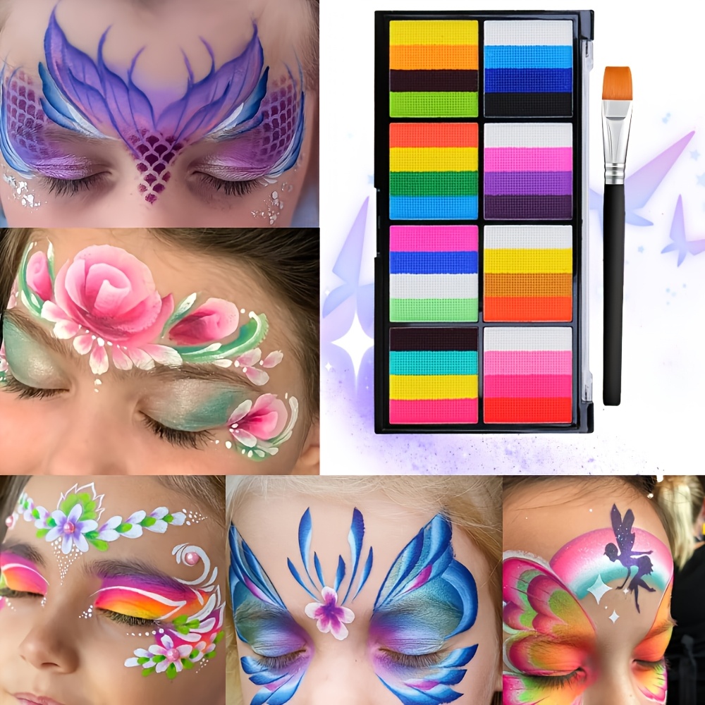 mehrfarbiges gestreiftes gesichts- körperbemalungs-set – inklusive pinsel, 32 tattoo-schablonen mit verschiedenen mustern, eine professionelle wasserbasierte spezialeffekt-schminkpalette.   für gesichtsbemalung, party-make-up sowie für kunst, theater, halloween, partys rollenspiele