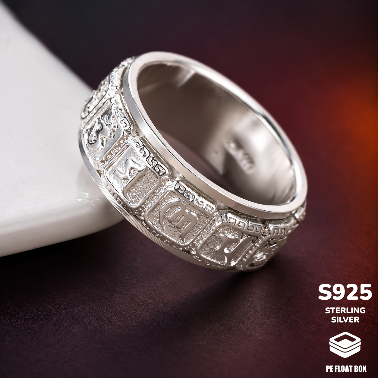 Image of 1pc S925 925 Silver Exquisite Retro Character Rotatable Decompression Ring Men's Ring High