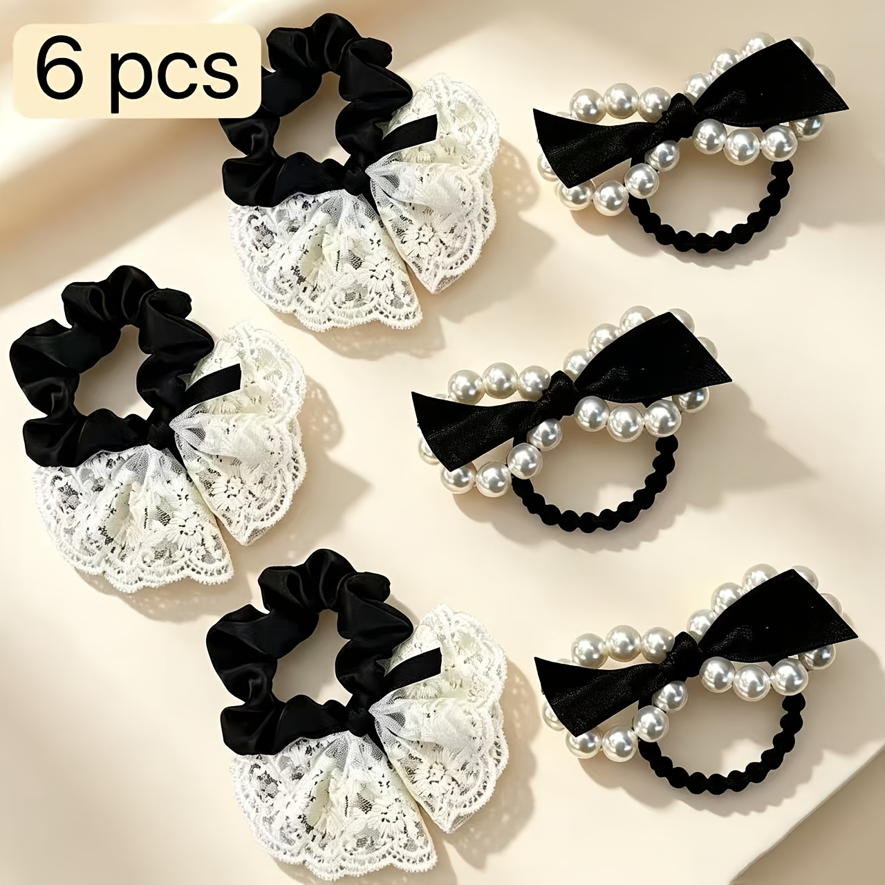 TEMU 6pcs Ballet Bow Hair Tie Set, Elegant Lace Bow Hair Ties, Small Hair Ties, Low Ponytail, Updo, Braided Hair Ties, Versatile Hair Accessories For