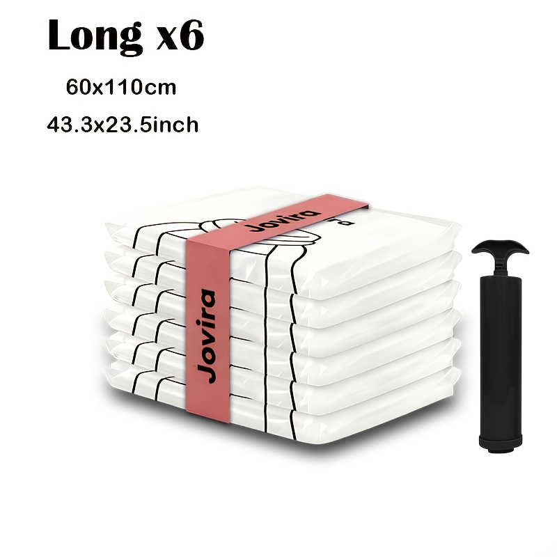 Image of 7pcs Set With Hand Pump, Space- Vacuum Storage Bags, Long Storage Bags, Suitable For Closet Organization, Suits, Dresses, Hanging Vacuum Compression Storage Bags With Hooks