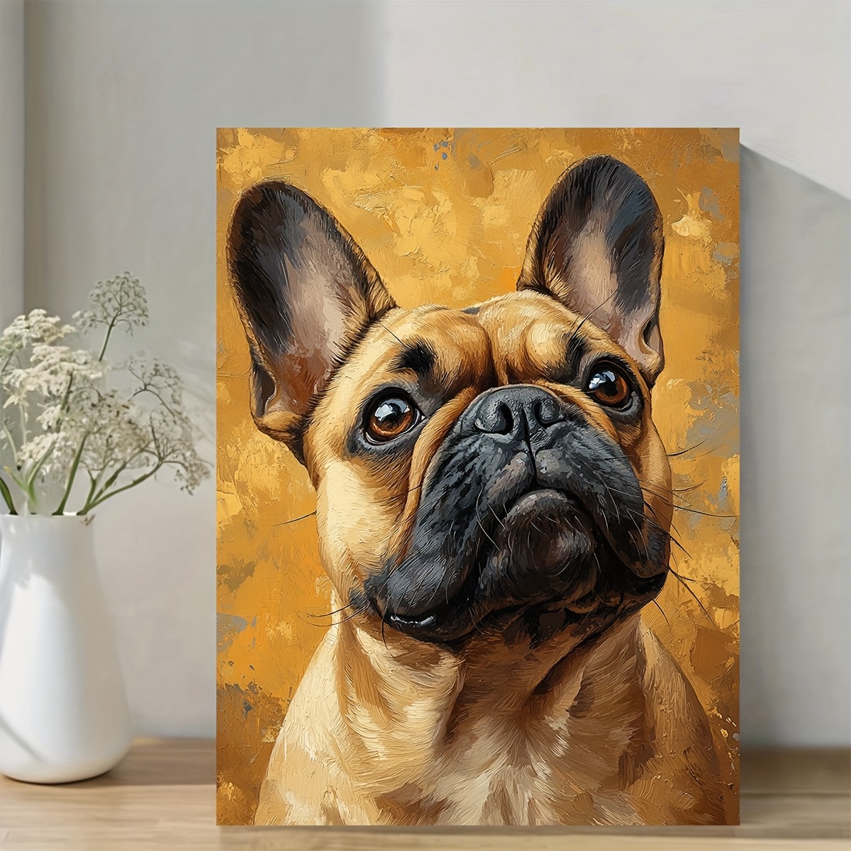 TEMU 2d Flat, 2d 1pc Framed Canvas Painting French Bulldog Print, Dog Wall Art Poster, , Gift, Wall Art For Home, Dog Mom Gift, Dog Lovers Wall Decor