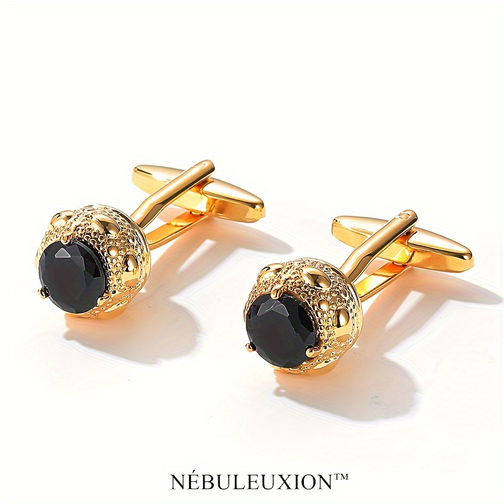 Premium Light Luxury Cufflinks Set with Black Zirconia, 2pcs