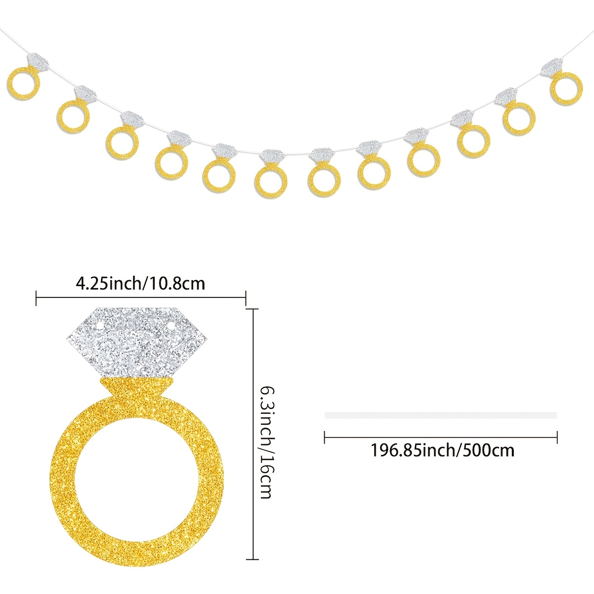 Set Of Shining Diamond Ring Banners, Featuring Rose Golden/golden Glitter For Engagement, Bridal Shower, Bachelorette Party, And Wedding Decorations
