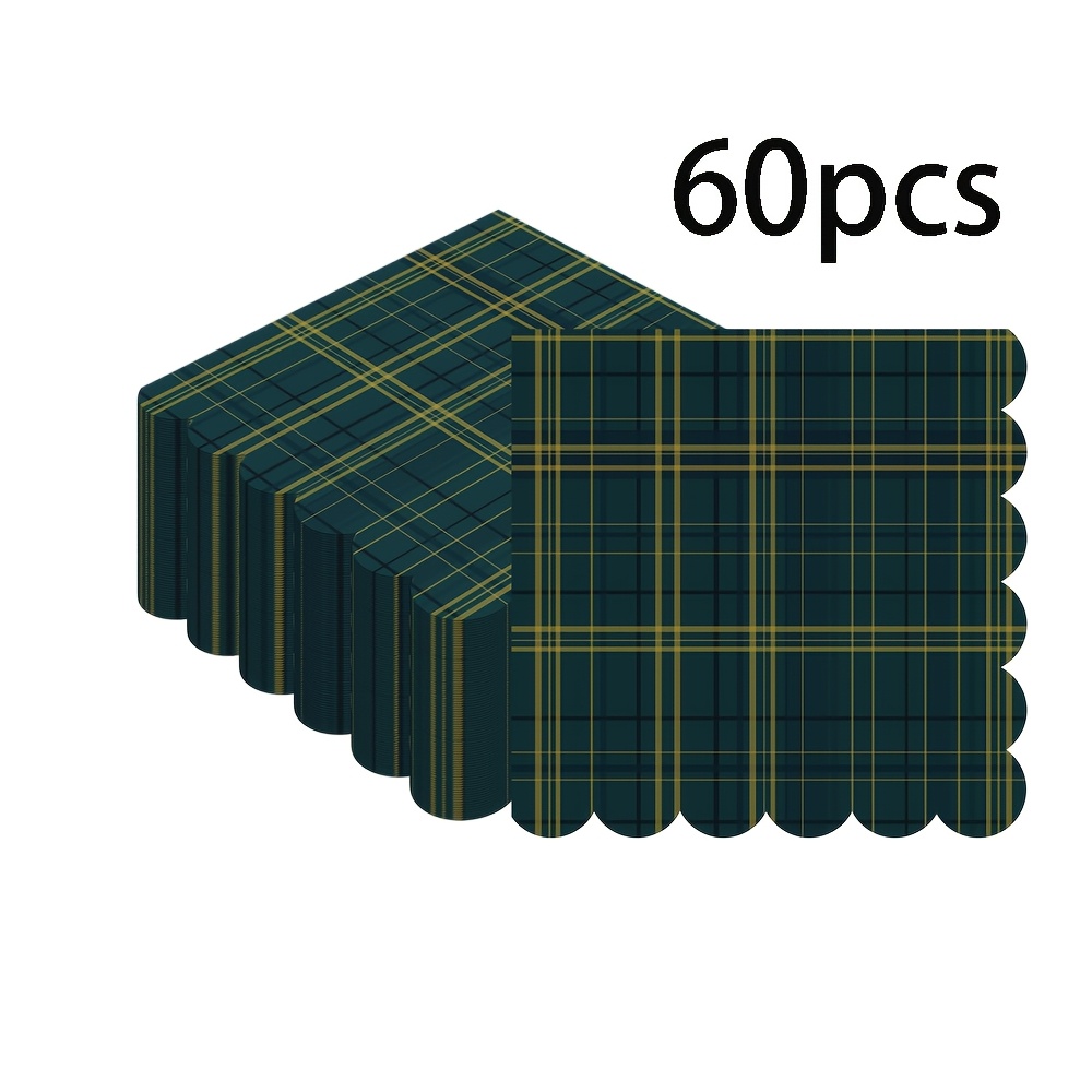 TEMU Lot de 20/40/60 serviettes à motif ours écossais à carreaux et verts, convient pour les fêtes de du , papier jetable 2 épaisseurs avec bords