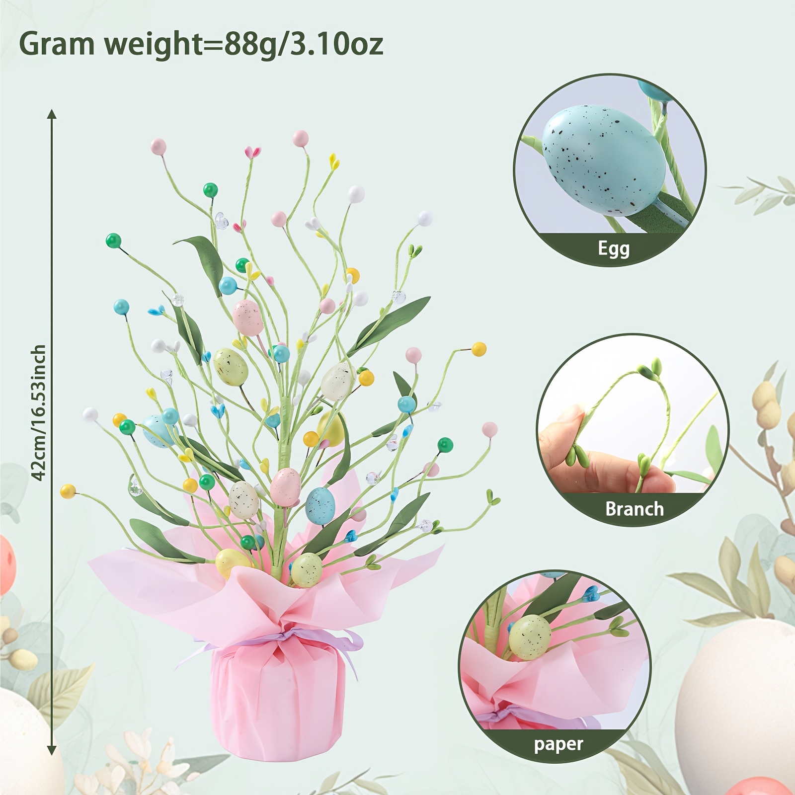 Collectible Figurines, 1pc 13.78-inch Easter Decoration - With Leaves, Suitable For Home Desktop Easter Artificial Spring Decor, Indoor And Outdoor Use, Ideal For Easter Decoration