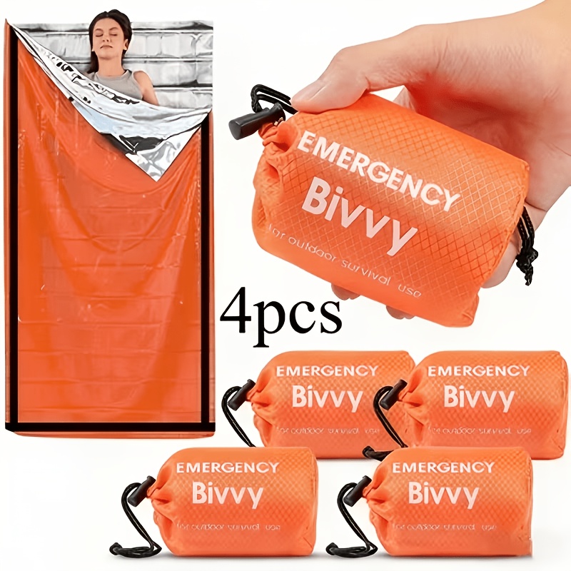 Temu – TEMU 4pcs Emergency Sleeping Bag Set (includes 4 Sleeping Bags, 4 Whistles)outdoor Activities, Backpacking Trips; Includes An Emergency Blanket. Bag