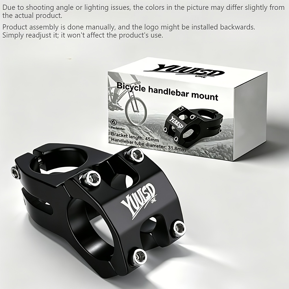 TEMU Mountain Bike Stem, 31.8 X 45mm, Short Stem, Aluminum Alloy, , Bike Accessory, Suitable For Mountain Bikes, Road Bikes, Bmx, Ideal For Cycling