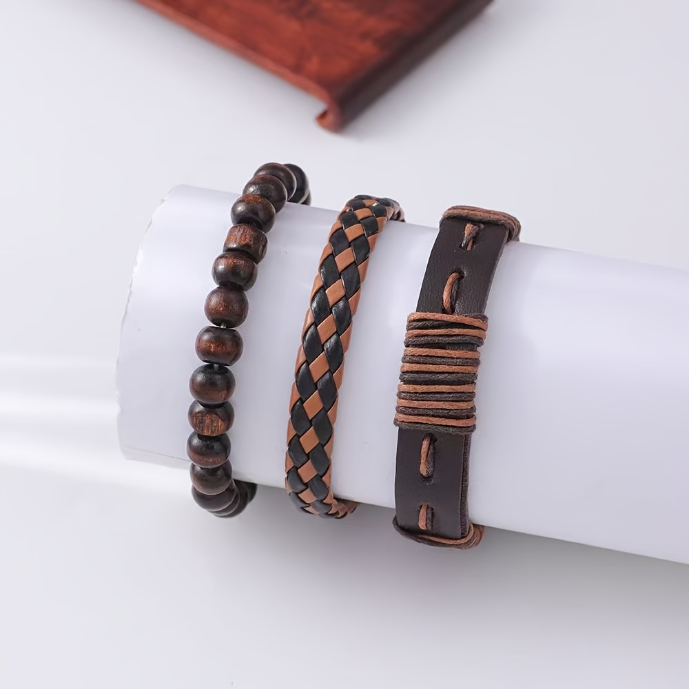 3/12pcs Retro Style Men's Stackable Bracelets Set