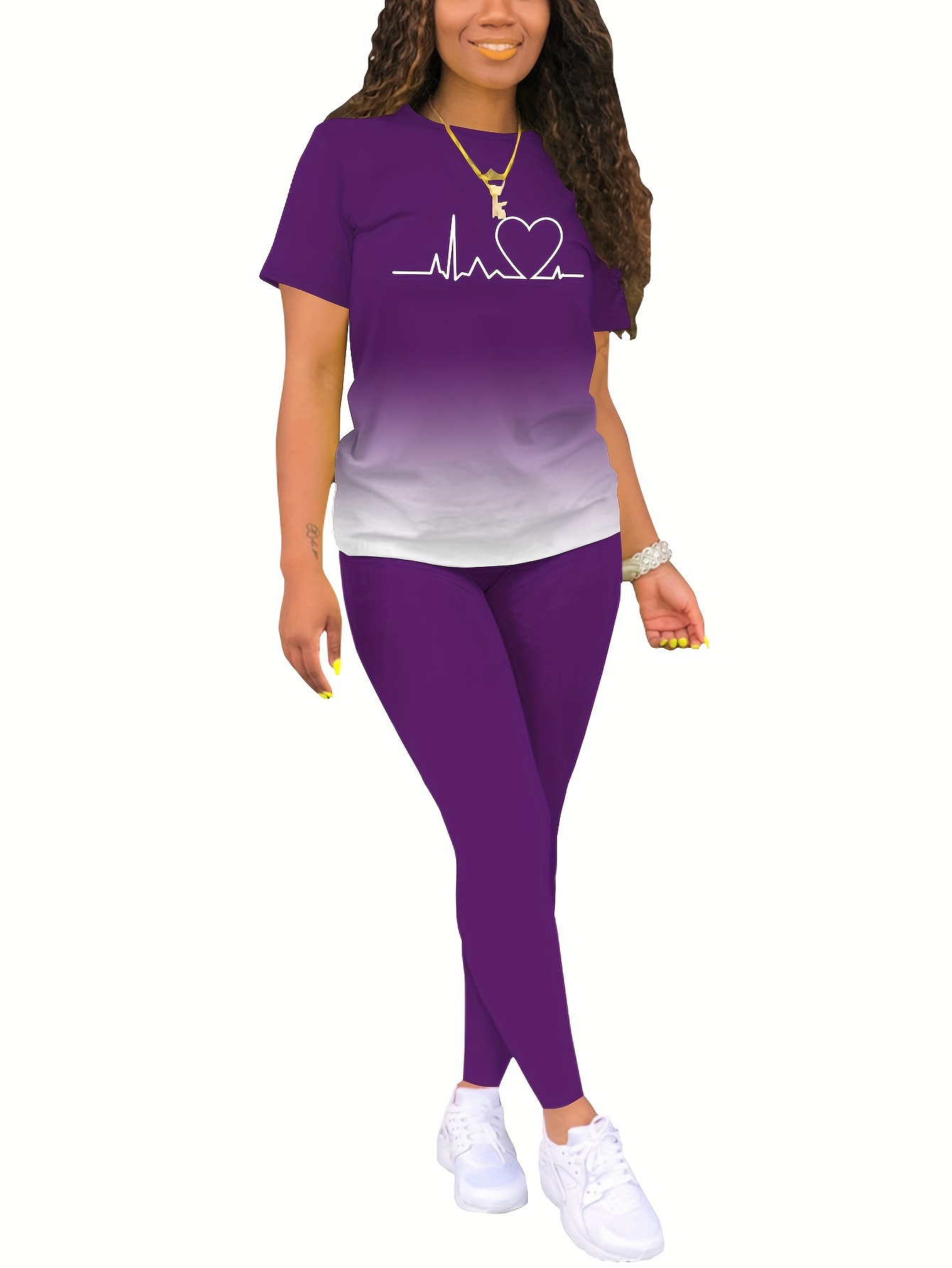 Stylish European and American Short-Sleeve Long-Pants Round-Neck Gradient Color Letter Print High-Elasticity Women's Set