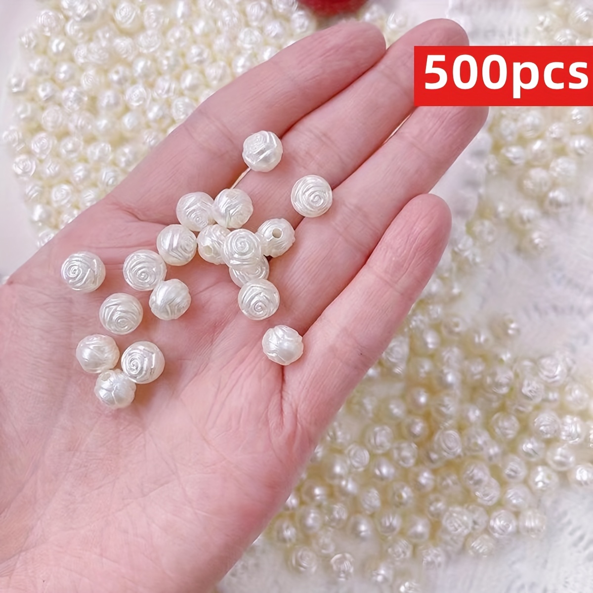 Image of 8mm 500pcs Acrylic Rose Beads - White Spacer Beads, Halloween, Christmas Accessories, Suitable For Making, Bracelets, Necklaces, Ring Accessories And Phone Chain Crafts