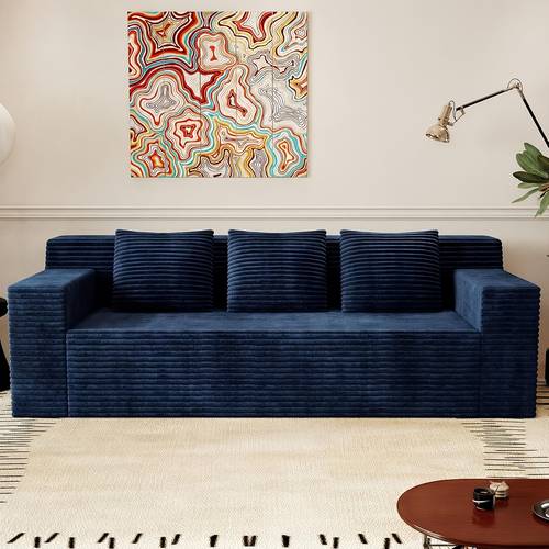 71 corduroy living room sofa 3 seater deep seat couch with 3 lumbar pillows comfy boneless sofa modern compressed couch for bedroom office apartment