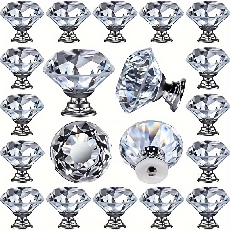 

16-20pcs Crystal Diamond Shaped Cabinet Knobs, 3cm Single Hole Pulls, Polished Alloy Steel, For Dresser, Wardrobe, Cupboard, Modern European Style Home Decor