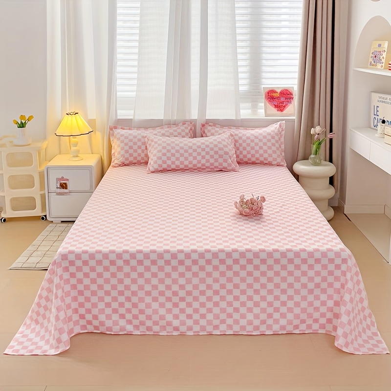 TEMU 1pc Drap de lit rose - Couvre-lit à motif floral, texture lisse brossée, convient aux lits standard (4 tailles : Twin/Full/Queen/King), lavable