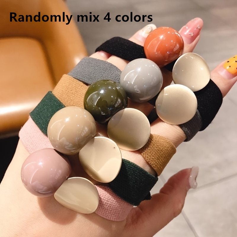 TEMU 4-pack Candy Color Round Hair Ties, Wide Bun Hair Accessories, Simple Elastic Hair Bands For Ponytails