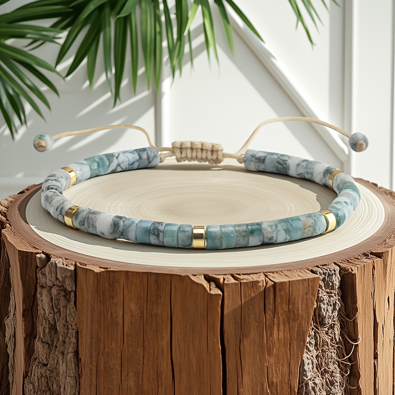 E-shop 1 Stück Natürliches Blumenstein-Armband, Handgefertigtes Verstellbares Perlenarmband, Elegant Romantisch mit Himmelblauen Blumensteinen, Ideal