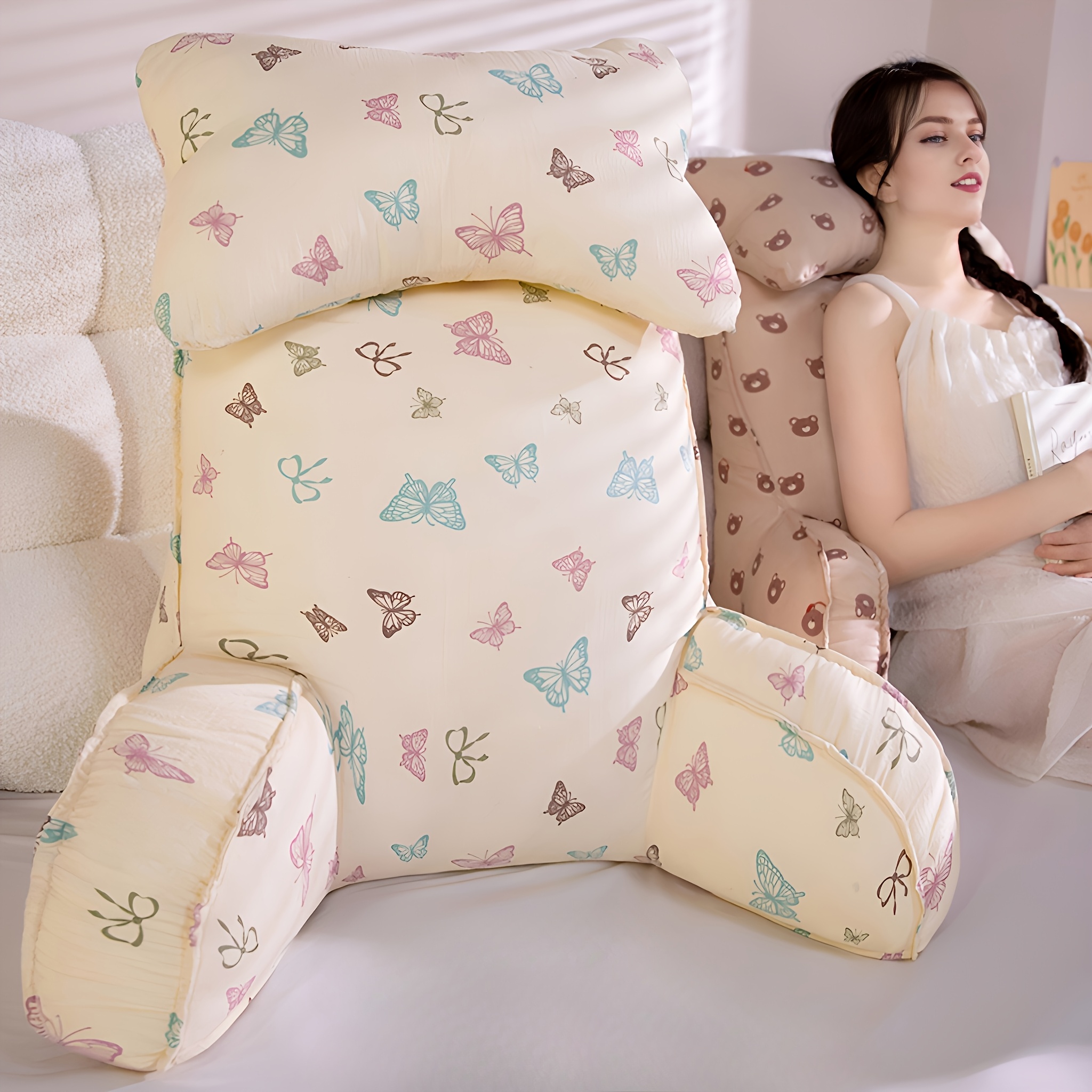 oversized soft lumbar support cushion tall backrest for bed couch office seat dorm room comfortable back support with plush fur pillows Product details 3