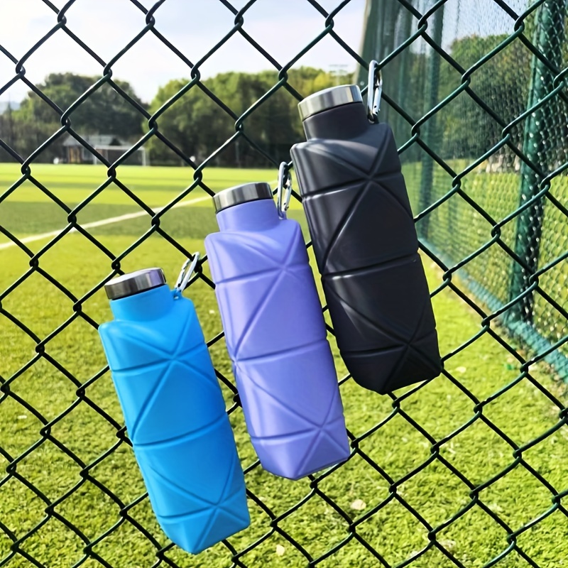 1pc collapsible silicone water bottle with hook 700ml shatterproof sealable for hiking travel sports purple 5