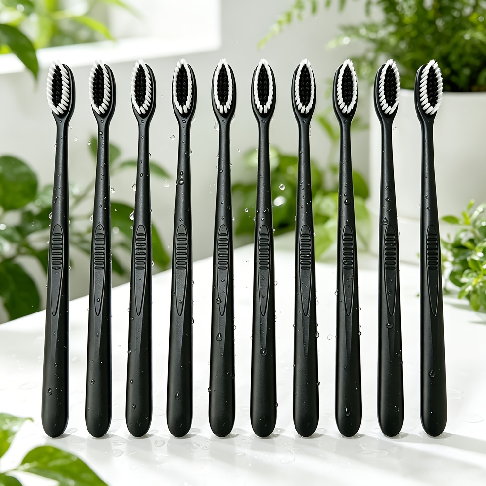 10pcs Black or White Adult Toothbrushes with Soft Bristles