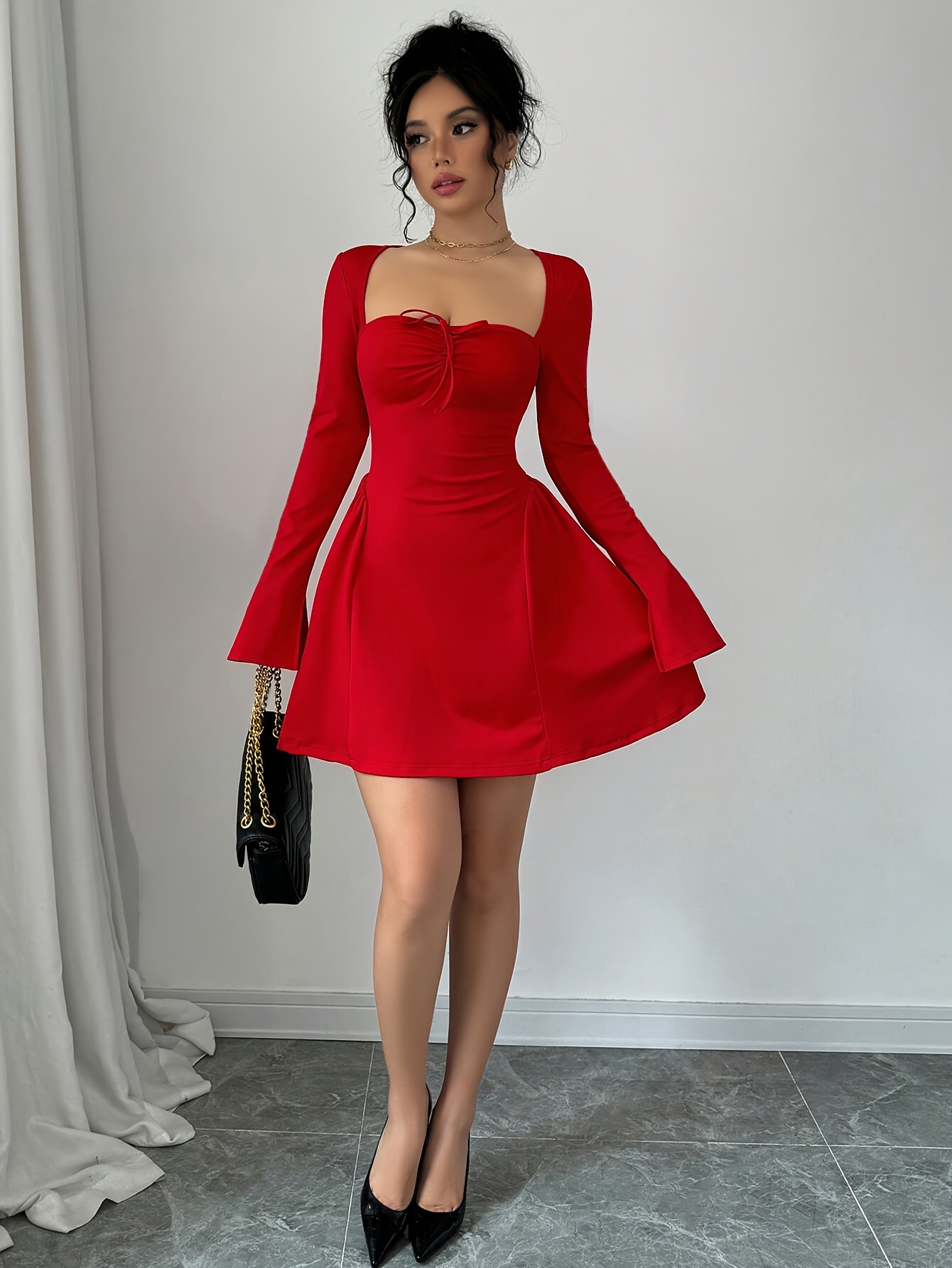 eshakti red dress Bow Tie Red Dress With Bow On Front Shop Bow-tie Front Dupioni Dress EShakti
