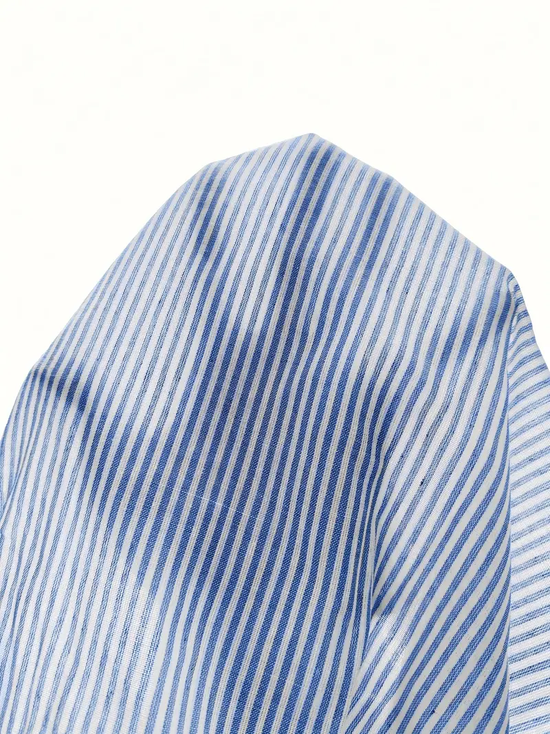 κομψό ριγέ φόρεμα πουκάμισο με κοντά μανίκια a-line για γυναίκες, υψηλή μέση με κουμπιά, καθημερινό καλοκαιρινό φόρεμα γραφείου σε ανοιχτό παστέλ, άνετο πολυεστγ πουκάμισο, καθημερινό φόρεμα πουκάμισο, υψηλή μέση, φόρεμα γραφείου, 7